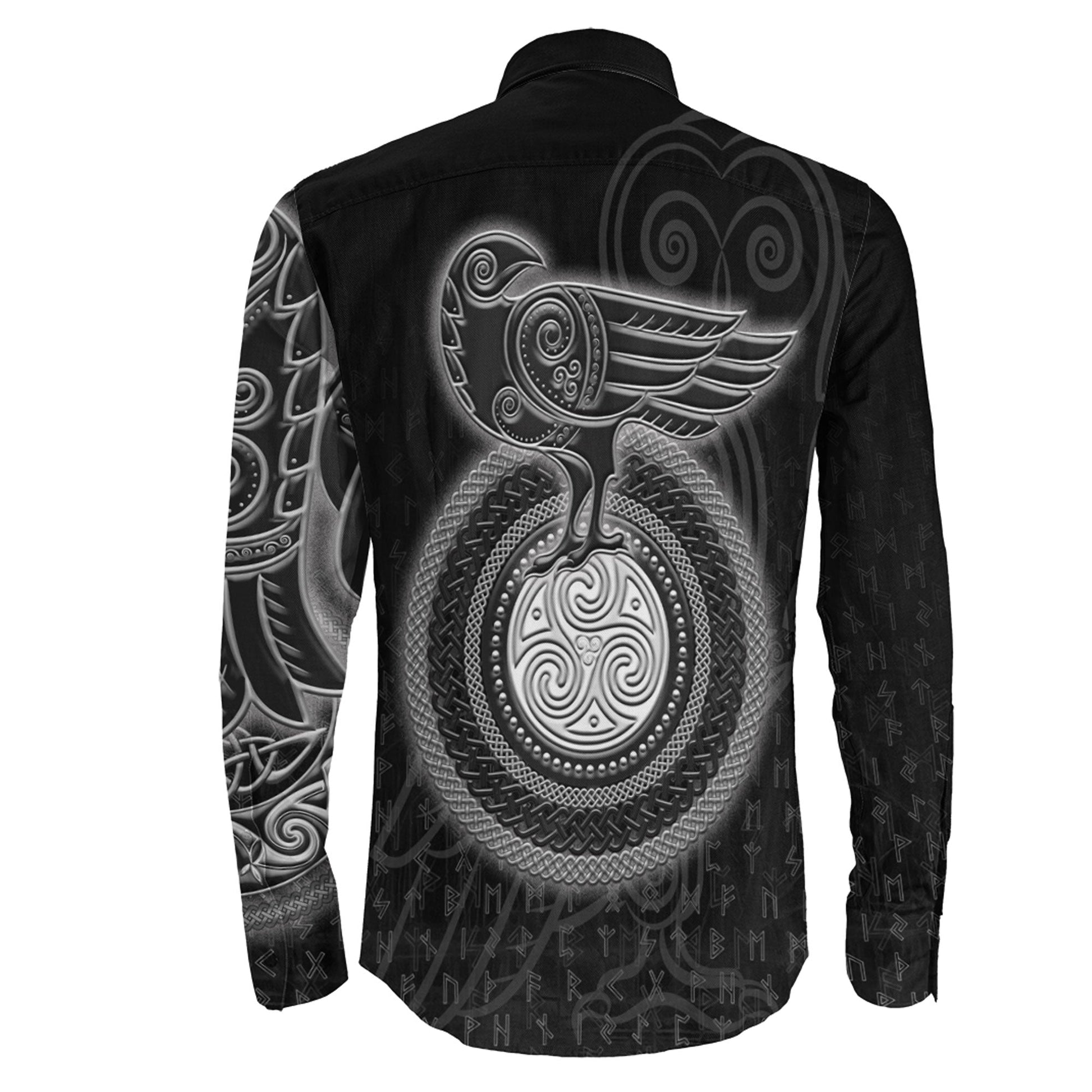 Owl Celtic Silver Viking Long Sleeve Button Shirt