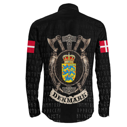 VikingStyle Clothing -Viking Denmark Shield Long Sleeve Button Shirt A31