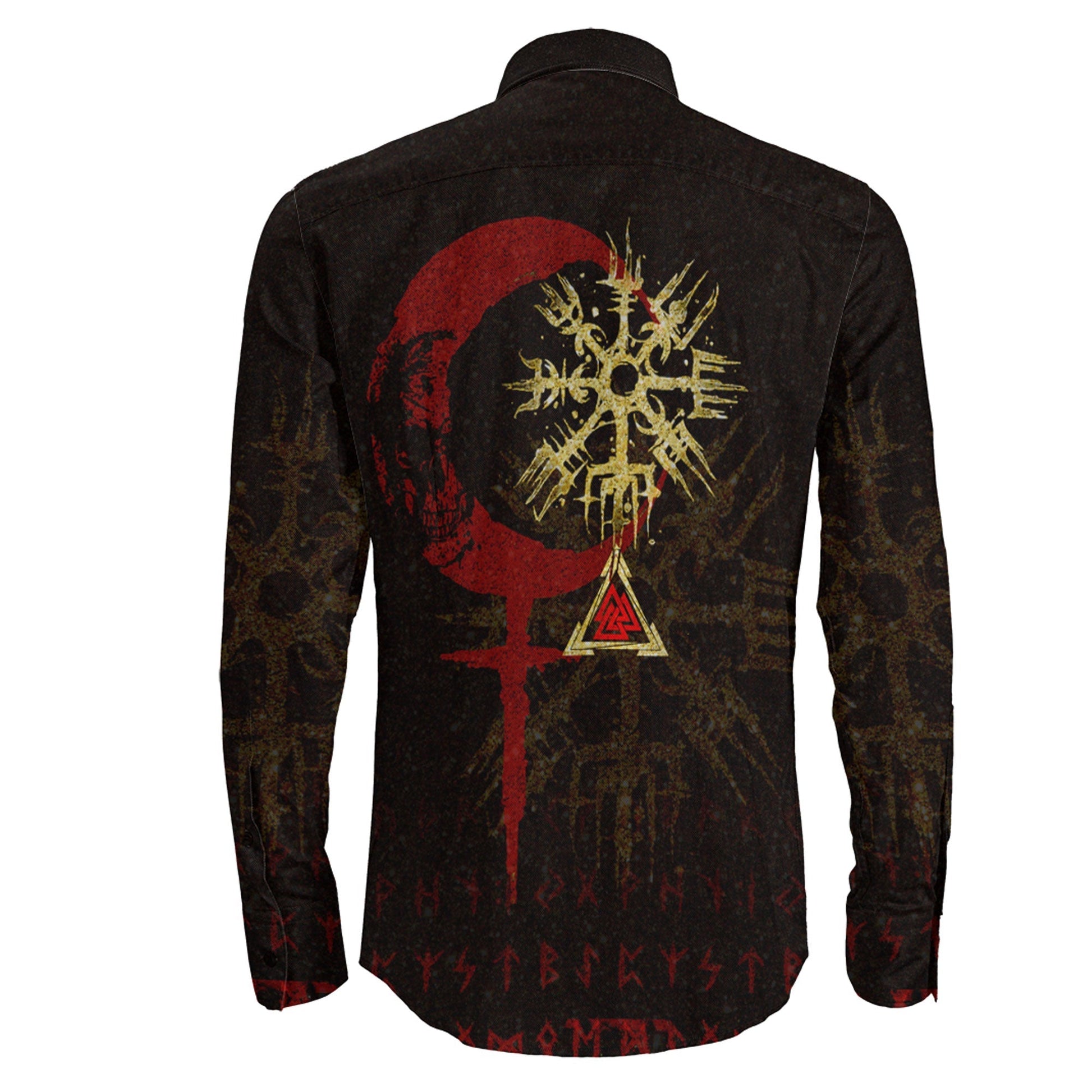 Viking Owl Skull Blood Gold Style Long Sleeve Button Shirt