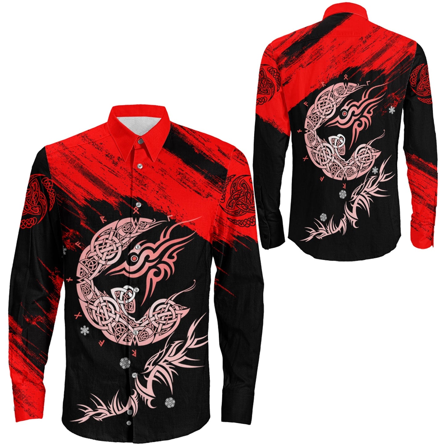 Fenrir Moon Brush Red Style Long Sleeve Button Shirt