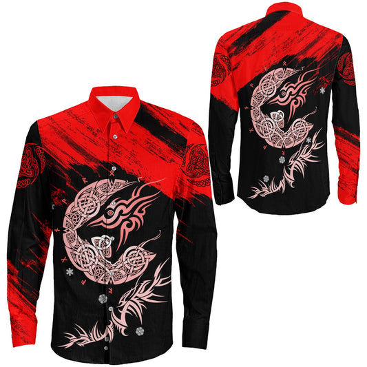 Fenrir Moon Brush Red Style Long Sleeve Button Shirt