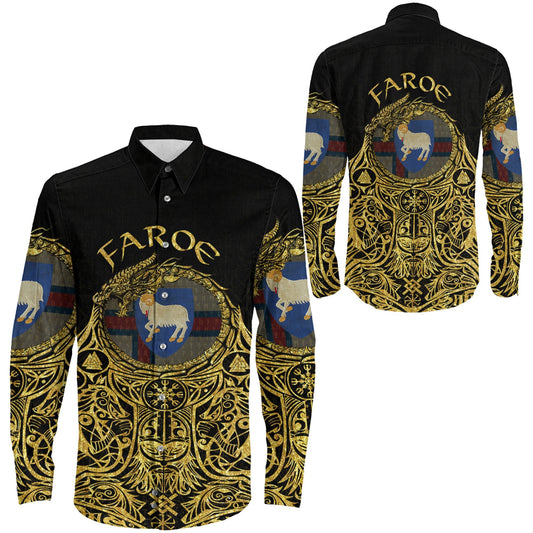 Faroe Odin Symbol Tattoo Gold Long Sleeve Button Shirt