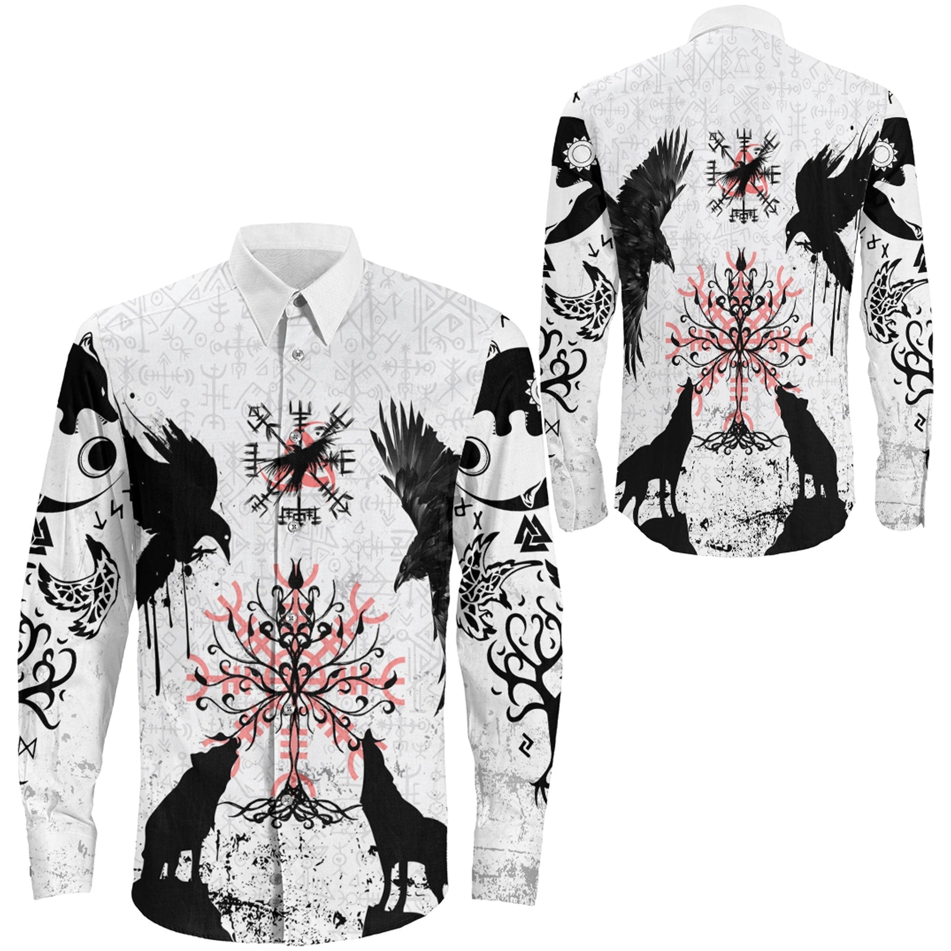 Raven Wolf and Symbol Long Sleeve Button Shirt