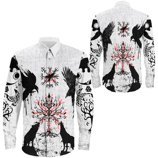Raven Wolf and Symbol Long Sleeve Button Shirt