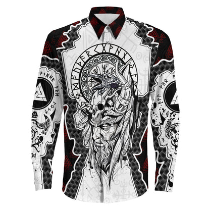 Odin and Valknut Brush Style Long Sleeve Button Shirt