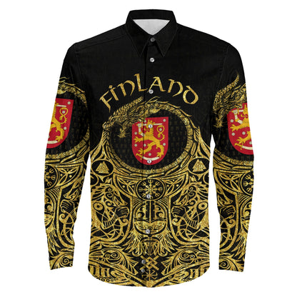 Finland Odin Symbol Tattoo Gold Long Sleeve Button Shirt