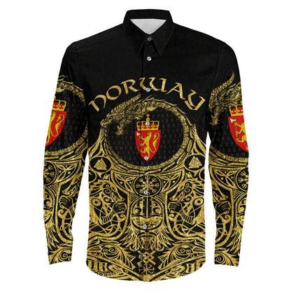 Norway Odin Symbol Tattoo Gold Long Sleeve Button Shirt