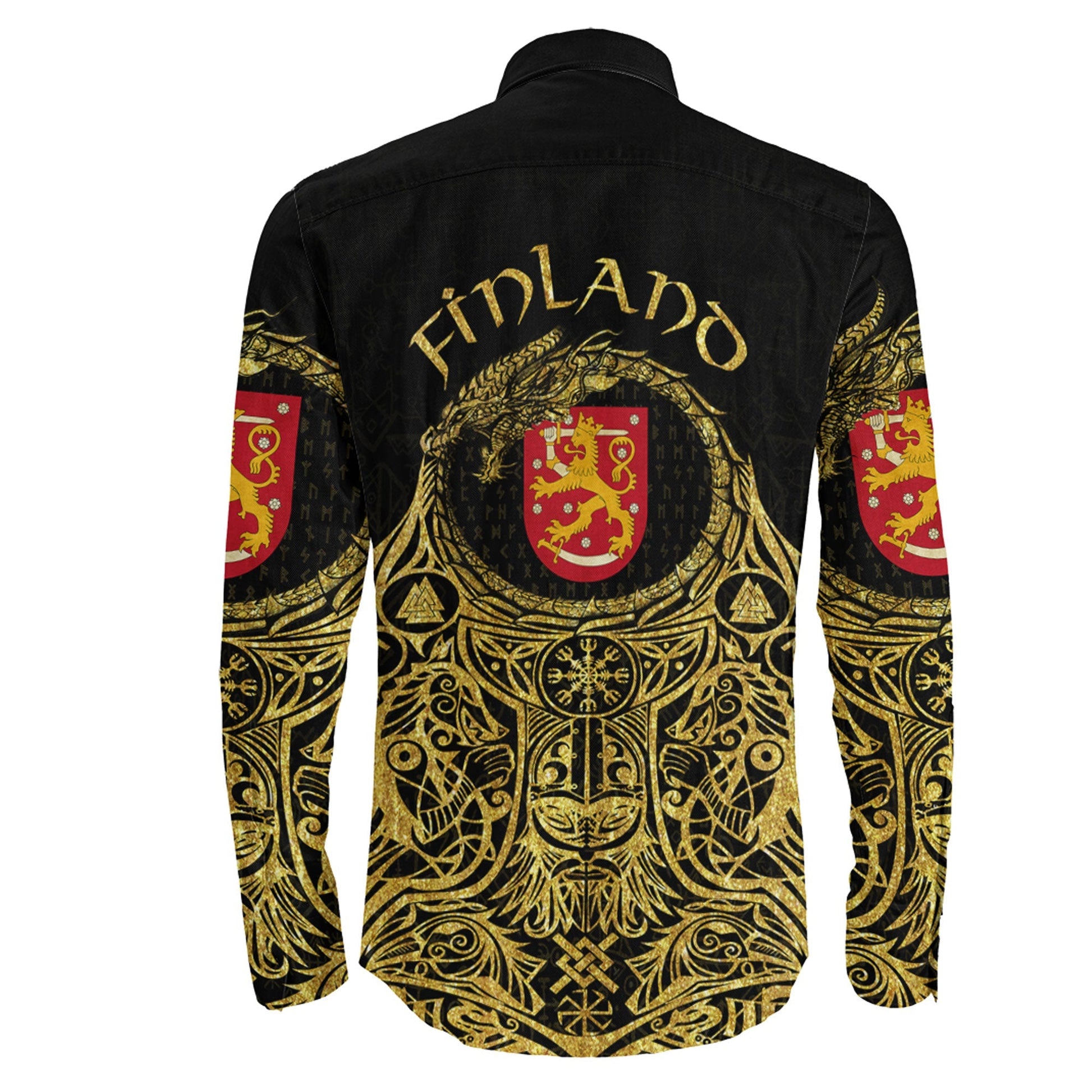 Finland Odin Symbol Tattoo Gold Long Sleeve Button Shirt