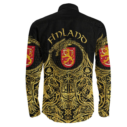 Finland Odin Symbol Tattoo Gold Long Sleeve Button Shirt