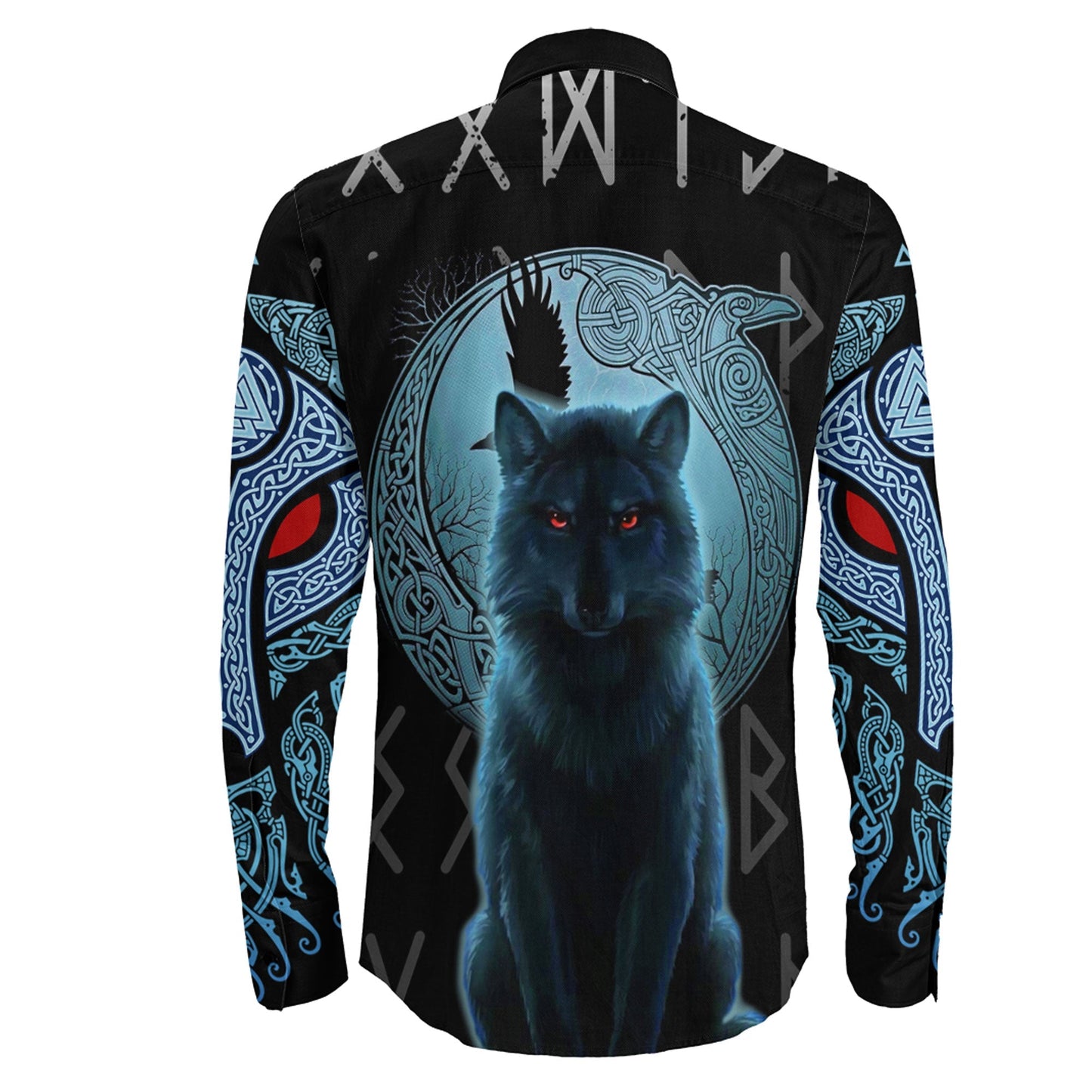 Fenrir Wolf And Moon Long Sleeve Button Shirt