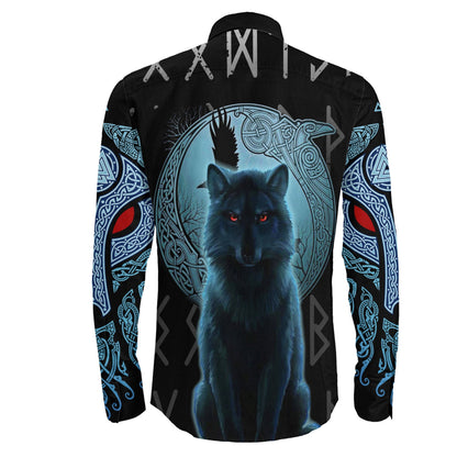 Fenrir Wolf And Moon Long Sleeve Button Shirt