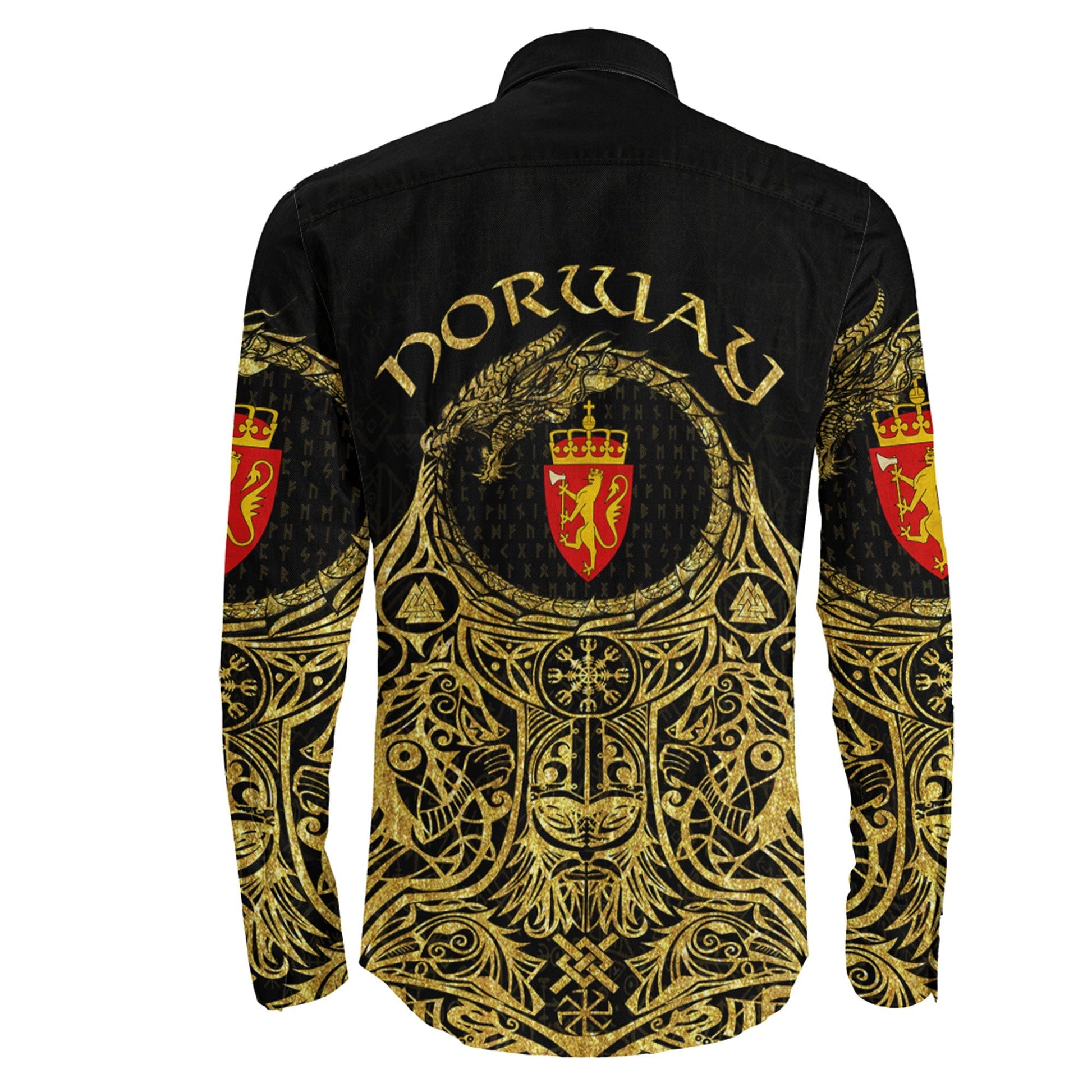 Norway Odin Symbol Tattoo Gold Long Sleeve Button Shirt