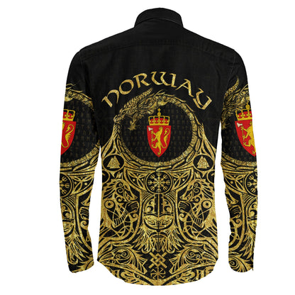 Norway Odin Symbol Tattoo Gold Long Sleeve Button Shirt