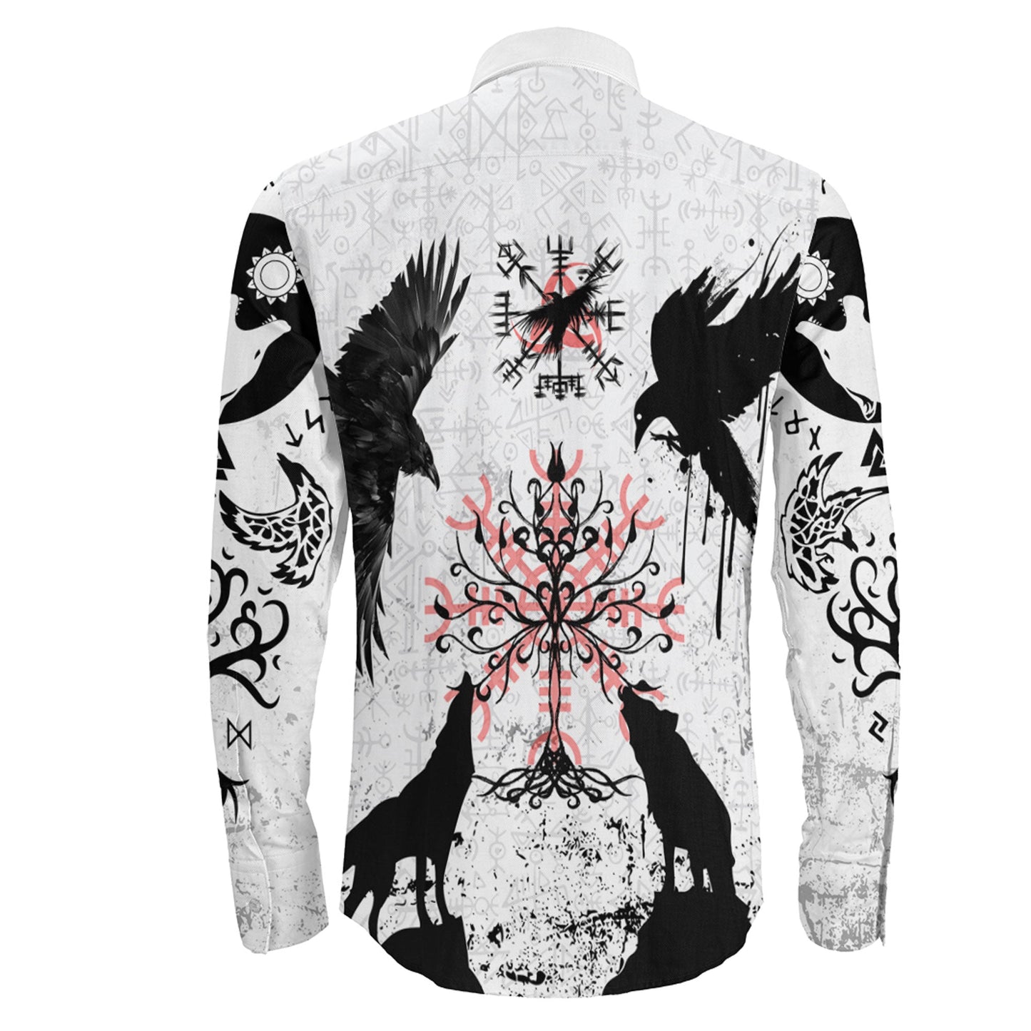 Raven Wolf and Symbol Long Sleeve Button Shirt