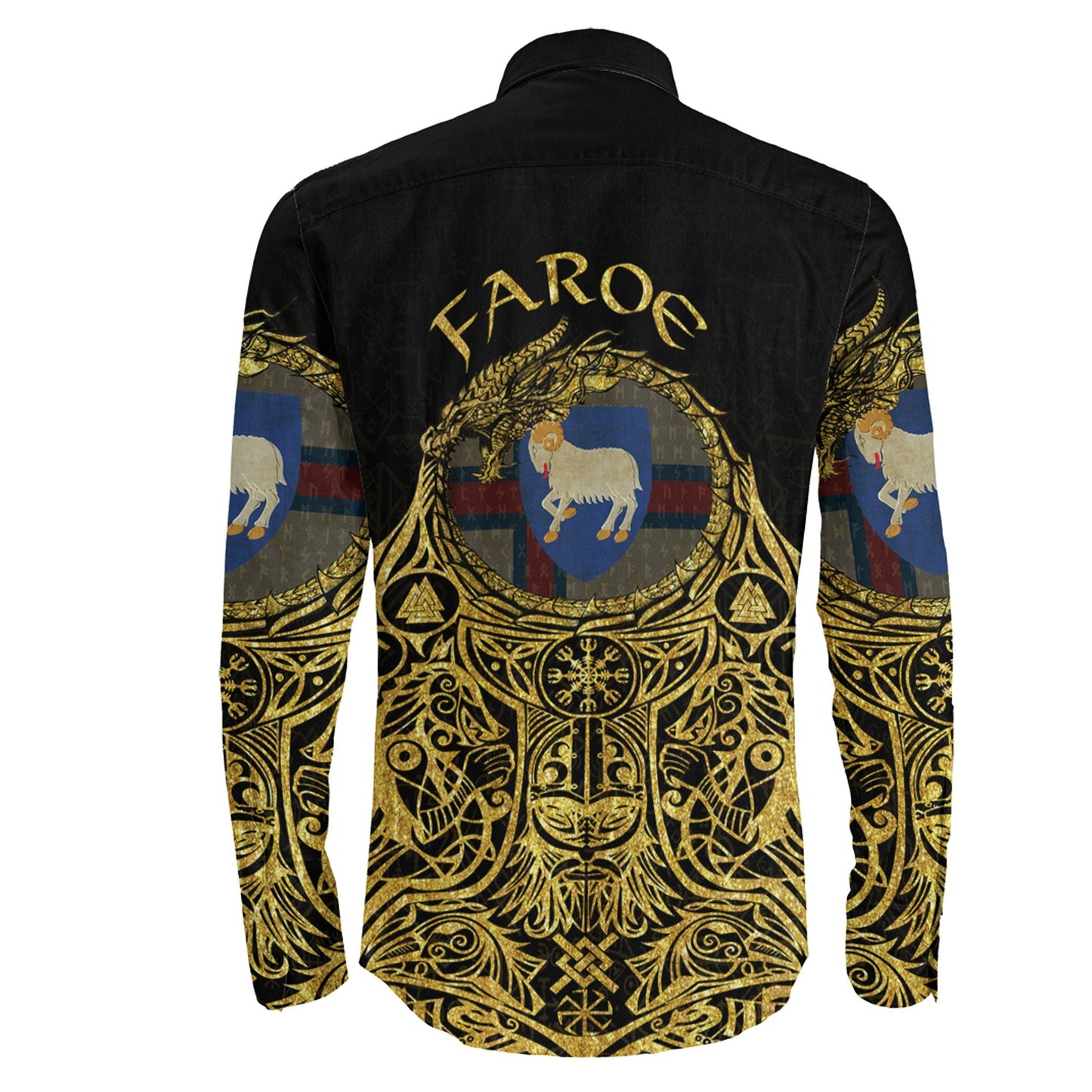 Faroe Odin Symbol Tattoo Gold Long Sleeve Button Shirt