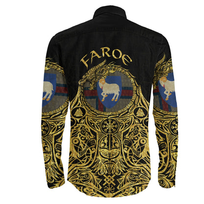 Faroe Odin Symbol Tattoo Gold Long Sleeve Button Shirt