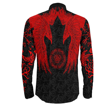 Red Raven and Horn of Odin Long Sleeve Button Shirt
