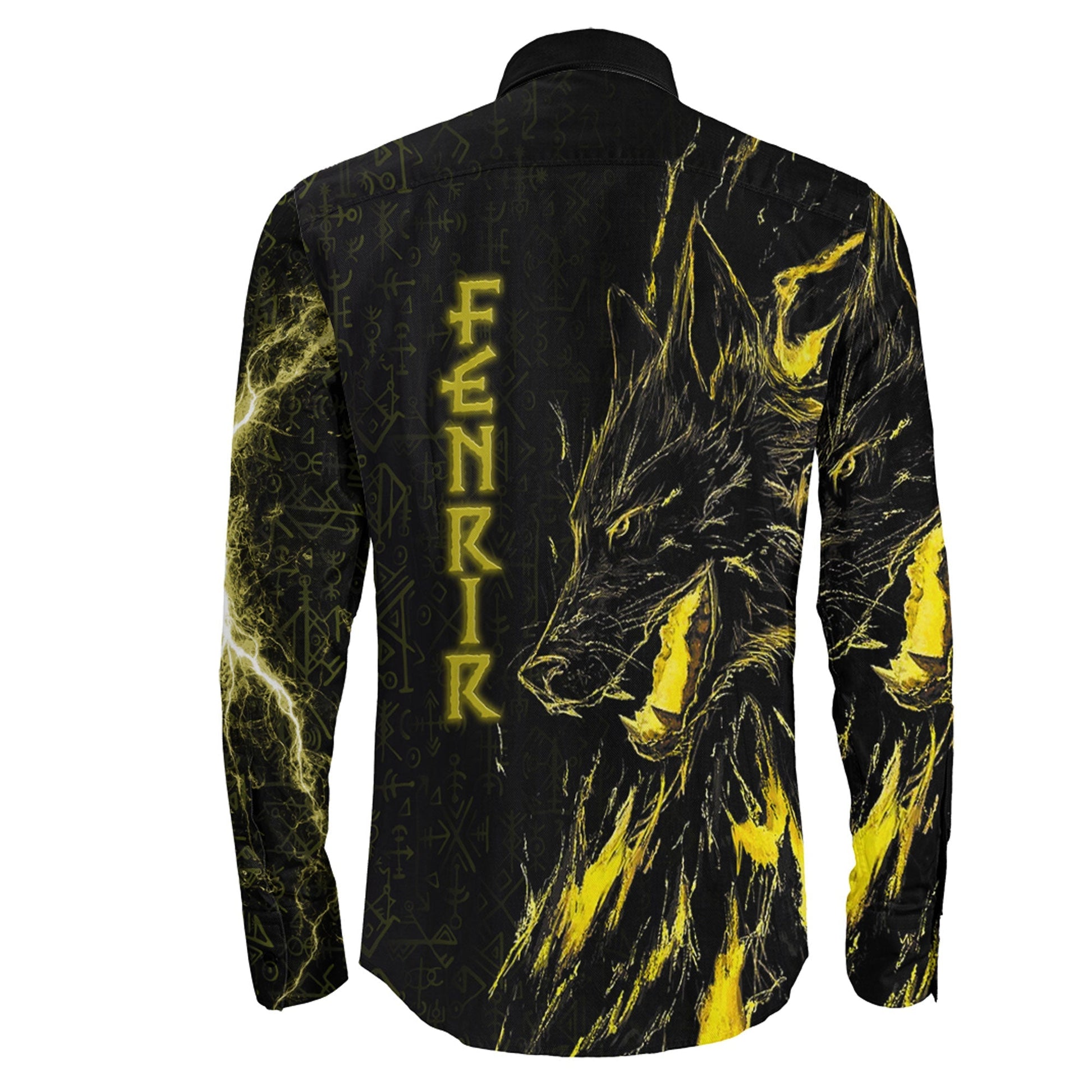 Fenrir and Vegvisir Rune Gold Long Sleeve Button Shirt