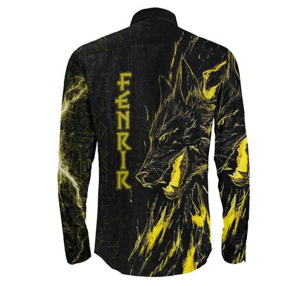 Fenrir and Vegvisir Rune Gold Long Sleeve Button Shirt