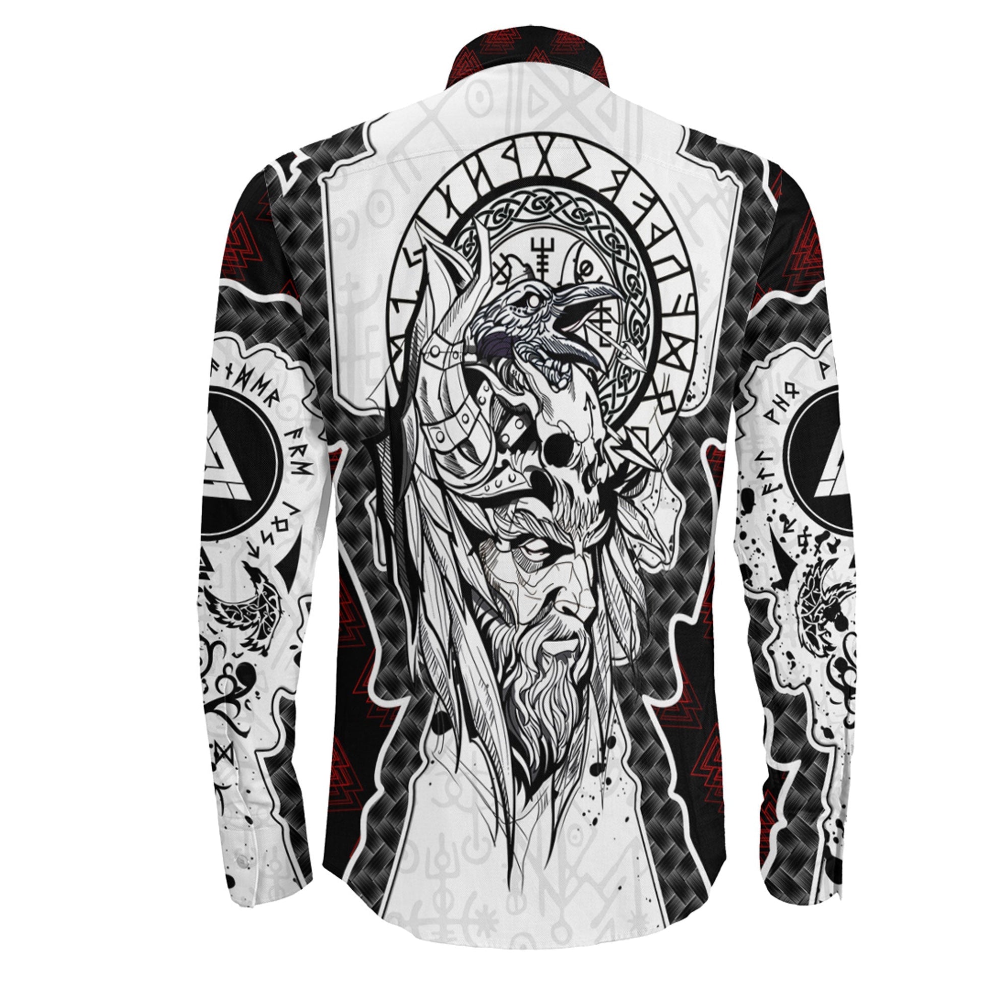 Odin and Valknut Brush Style Long Sleeve Button Shirt