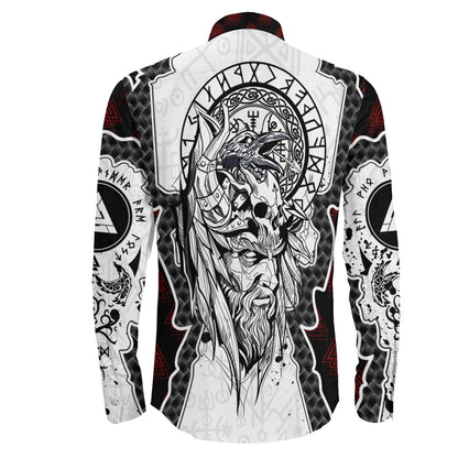 Odin and Valknut Brush Style Long Sleeve Button Shirt
