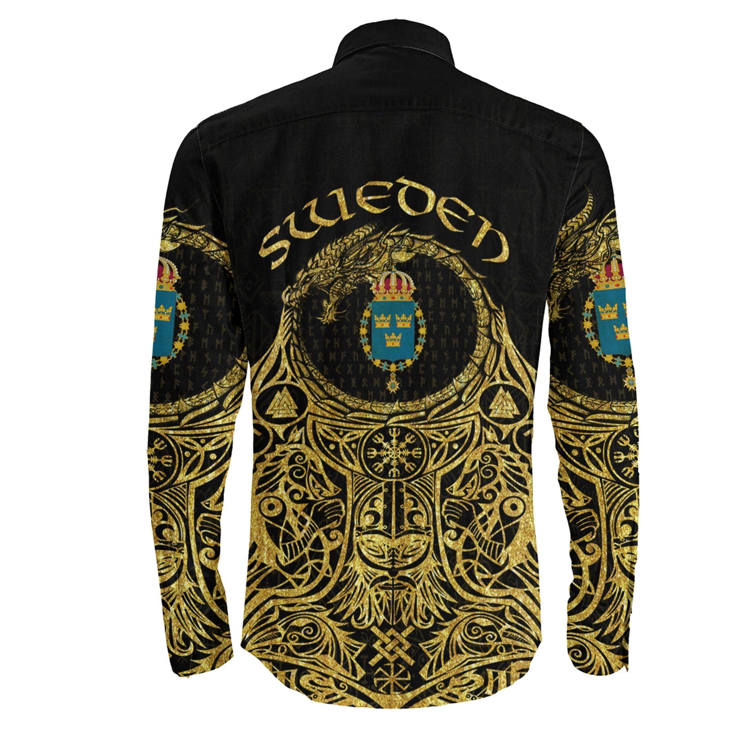 Sweden Odin Symbol Tattoo Gold Long Sleeve Button Shirt