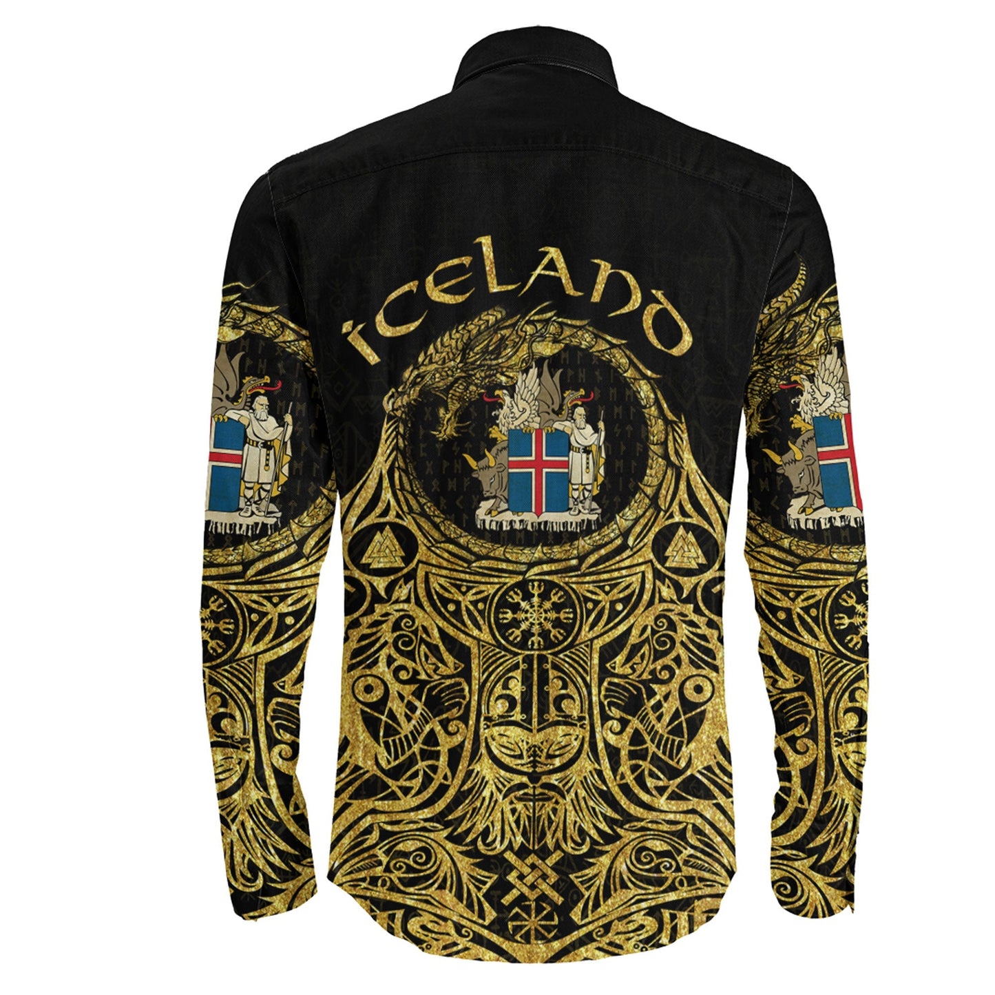 Iceland Odin Symbol Tattoo Gold Long Sleeve Button Shirt