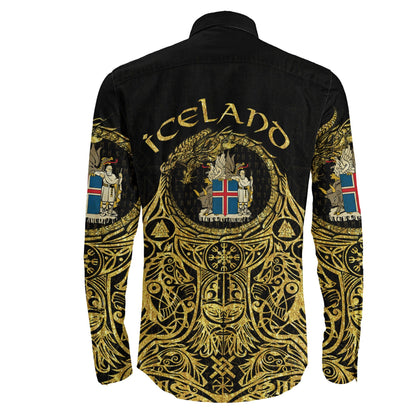 Iceland Odin Symbol Tattoo Gold Long Sleeve Button Shirt
