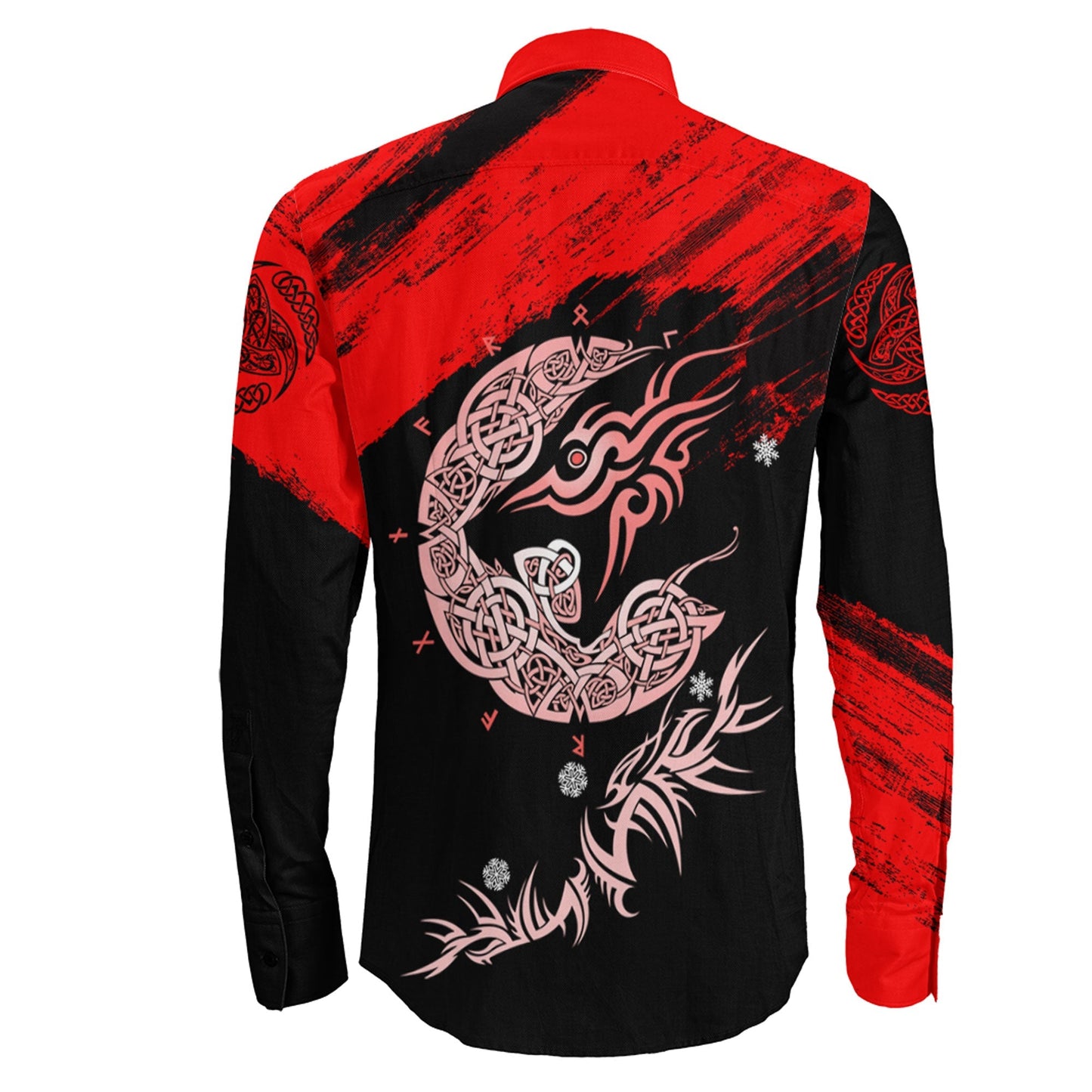 Fenrir Moon Brush Red Style Long Sleeve Button Shirt