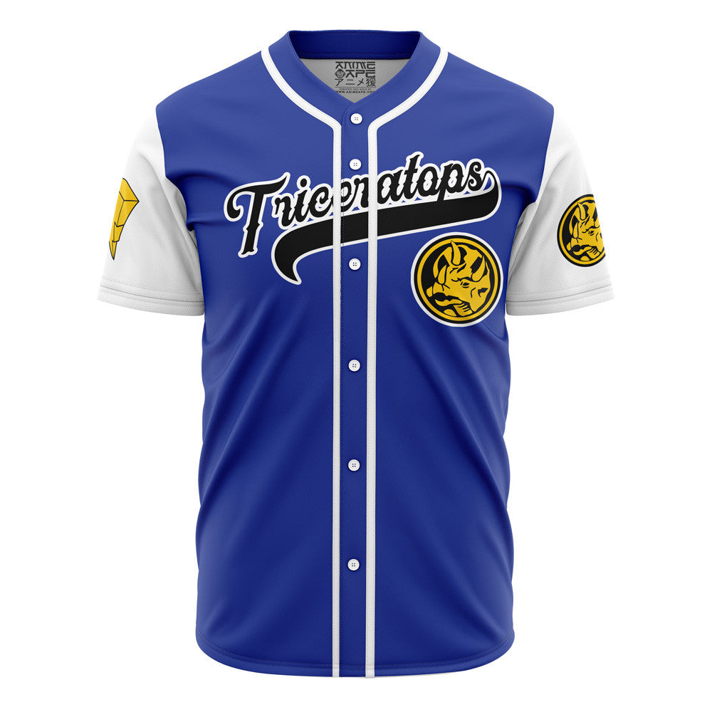Personalized Triceratops Blue Power Rangers Baseball Jersey