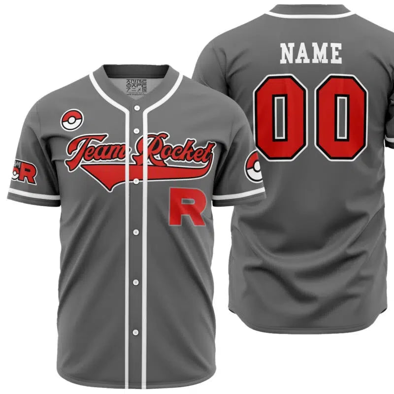 Personalized Team Rocket Grunt Gray Pokemon Baseball Jersey