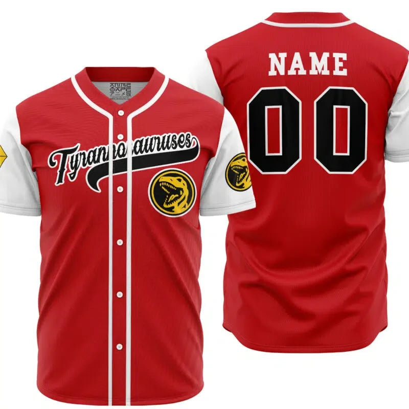 Personalized Tyrannosauruses Red Power Rangers Baseball Jersey