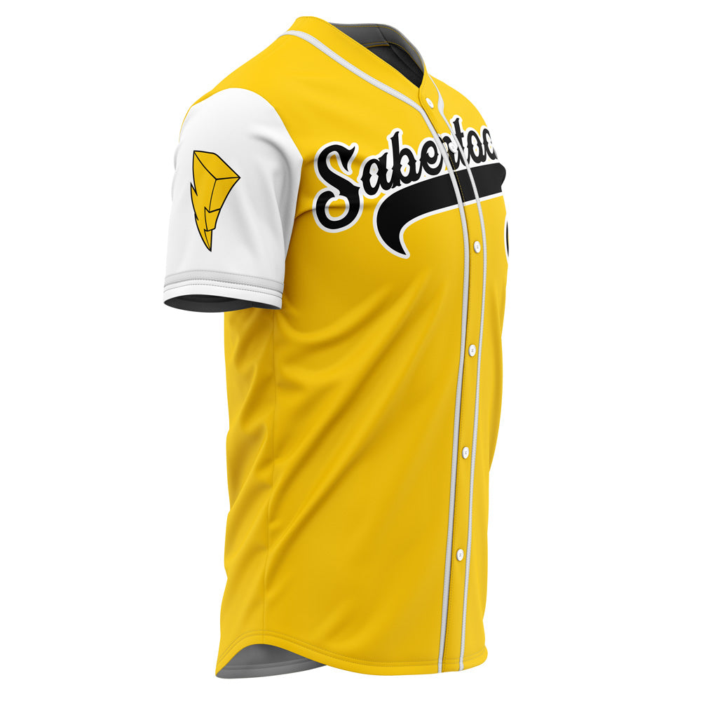 Personalized Sabertooths Yellow Power Rangers Baseball Jersey
