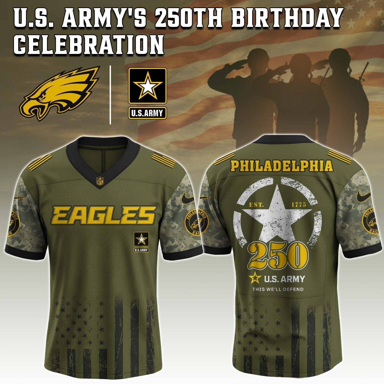 Philadelphia Eagles NFL x U.S. ARMY'S 250TH Birthday Special Edition Jersey