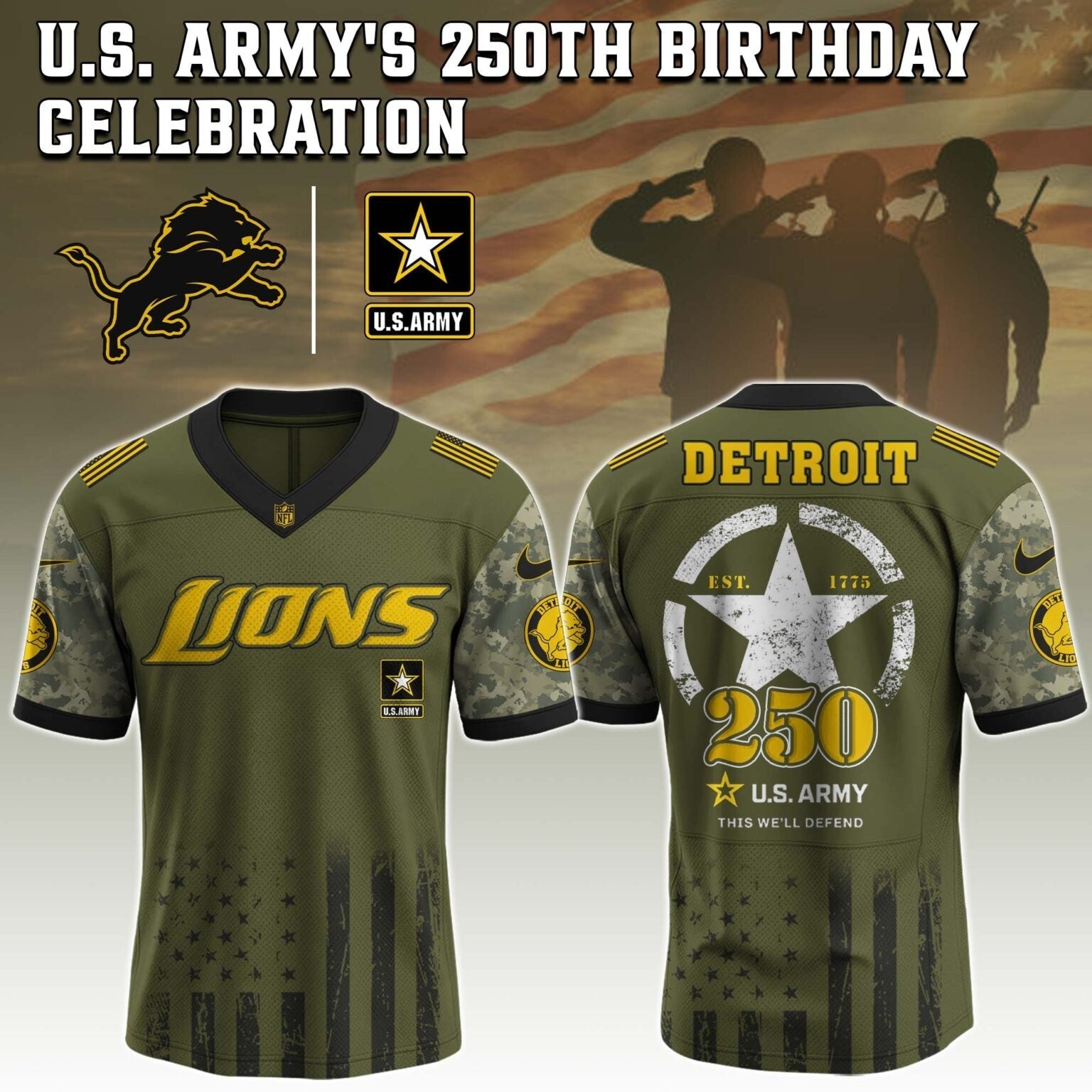 Detroit Lions NFL x U.S. ARMY'S 250TH Birthday Special Edition Jersey