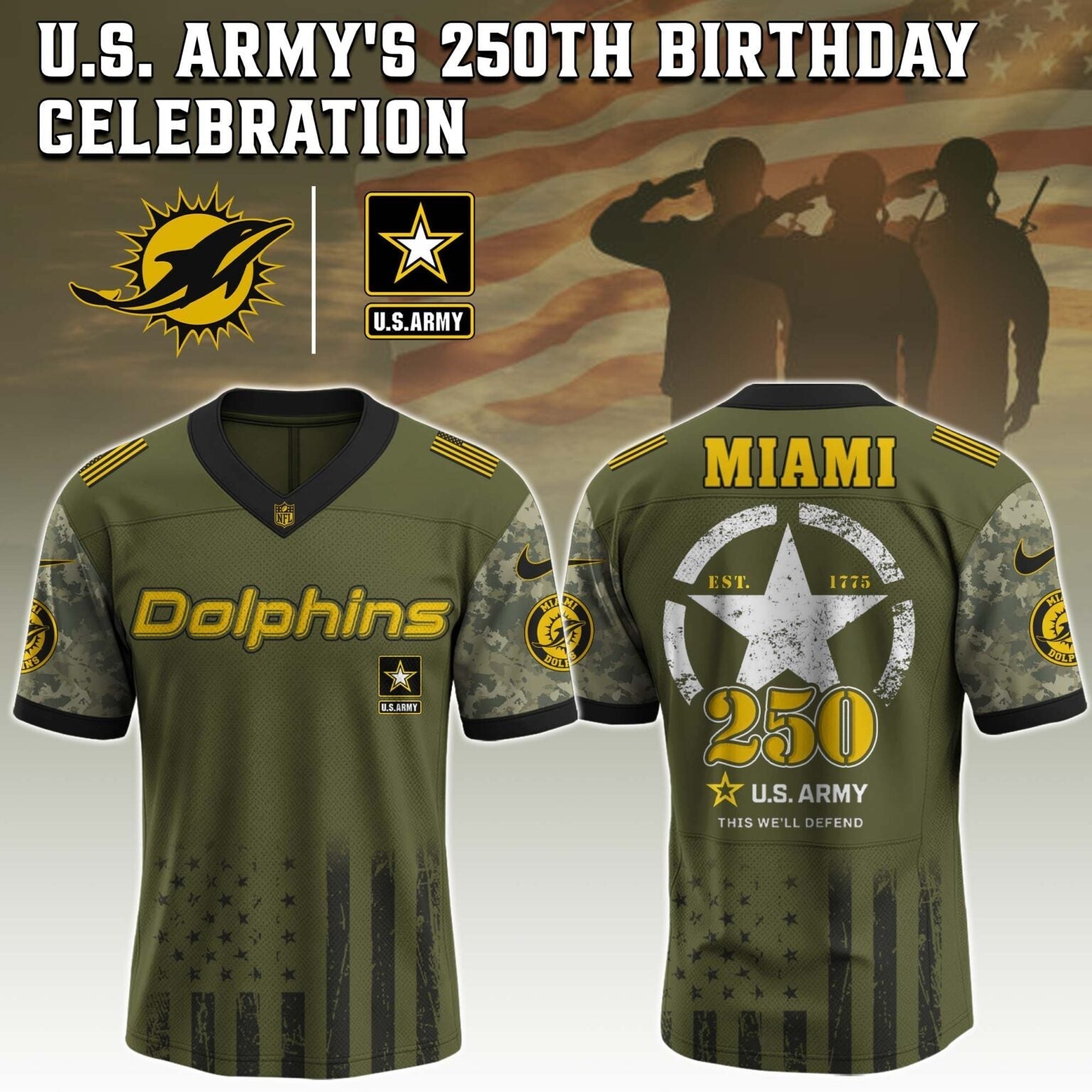 Miami Dolphins NFL x U.S. ARMY'S 250TH Birthday Special Edition Jersey
