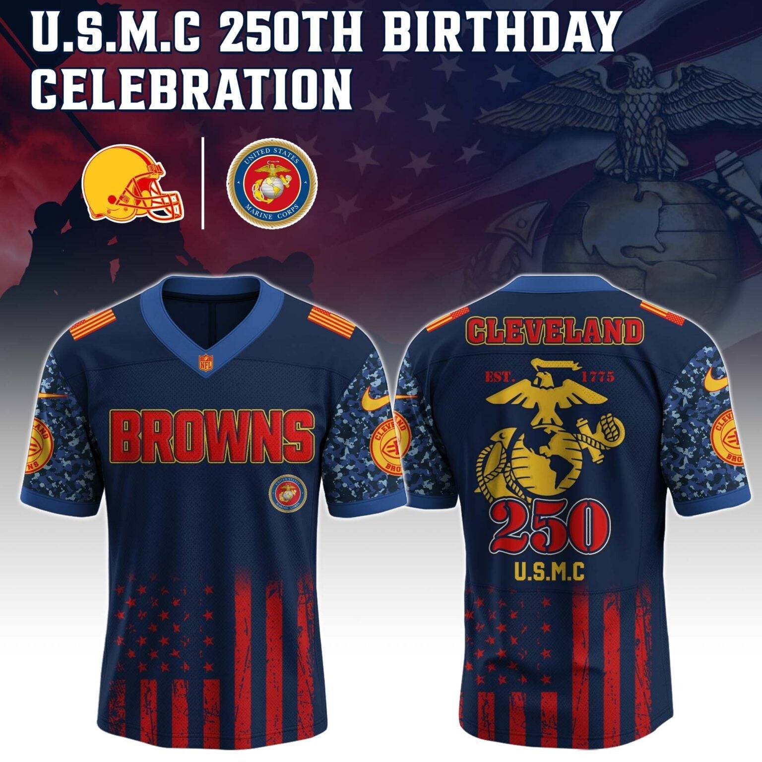 Cleveland Browns NFL x U.S.M.C 250TH Birthday Special Edition Jersey