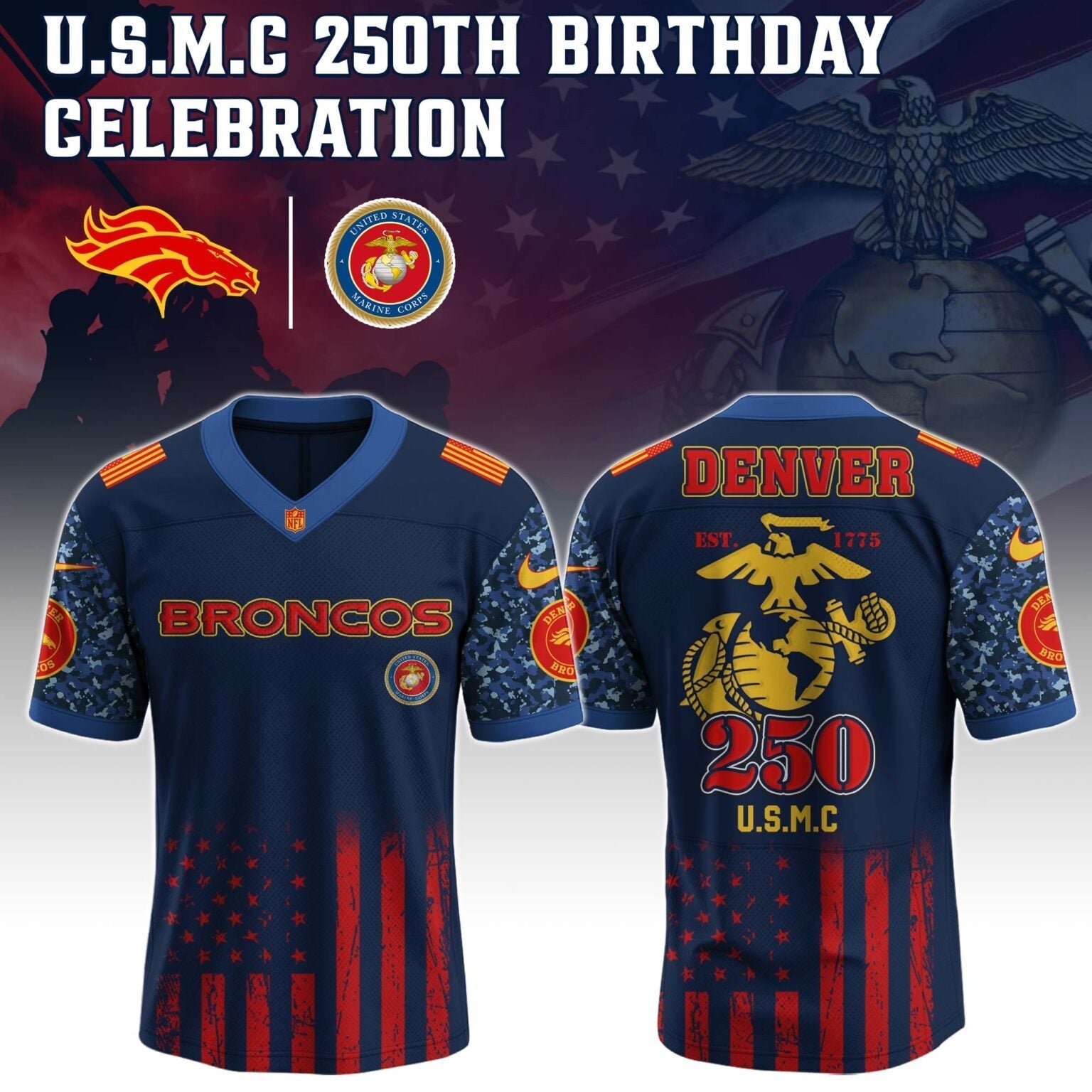 Denver Broncos NFL x U.S.M.C 250TH Birthday Special Edition Jersey