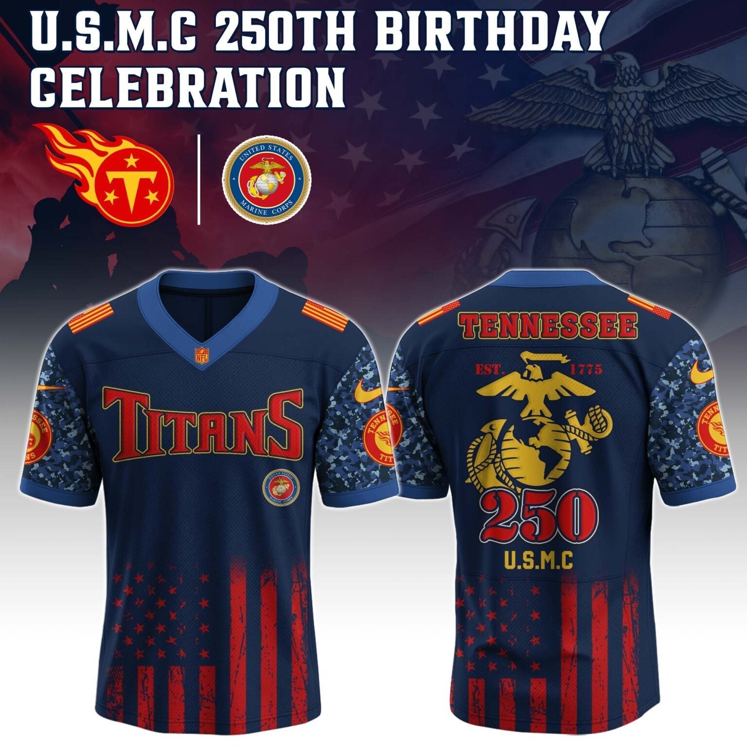 Tennessee Titans NFL x U.S.M.C 250TH Birthday Special Edition Jersey
