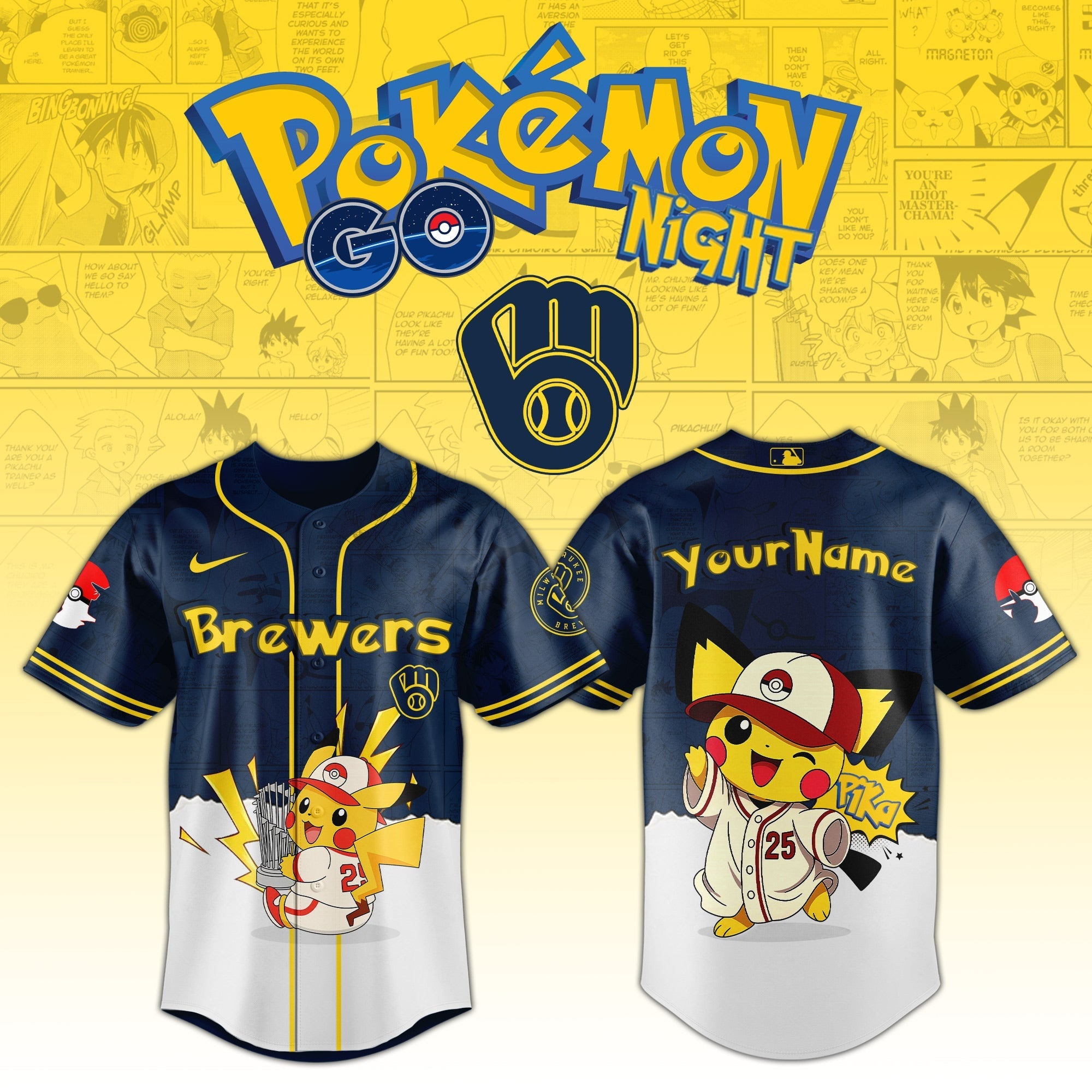 Milwaukee Brewers V2 × Pokémon GO Night 2025 Limited Edition Jersey