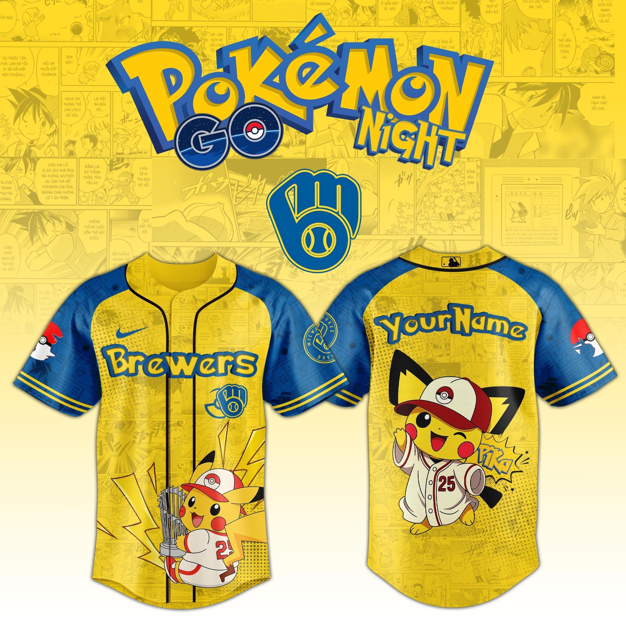 Milwaukee Brewers MLB × Pokémon GO Night 2025 Limited Edition Jersey