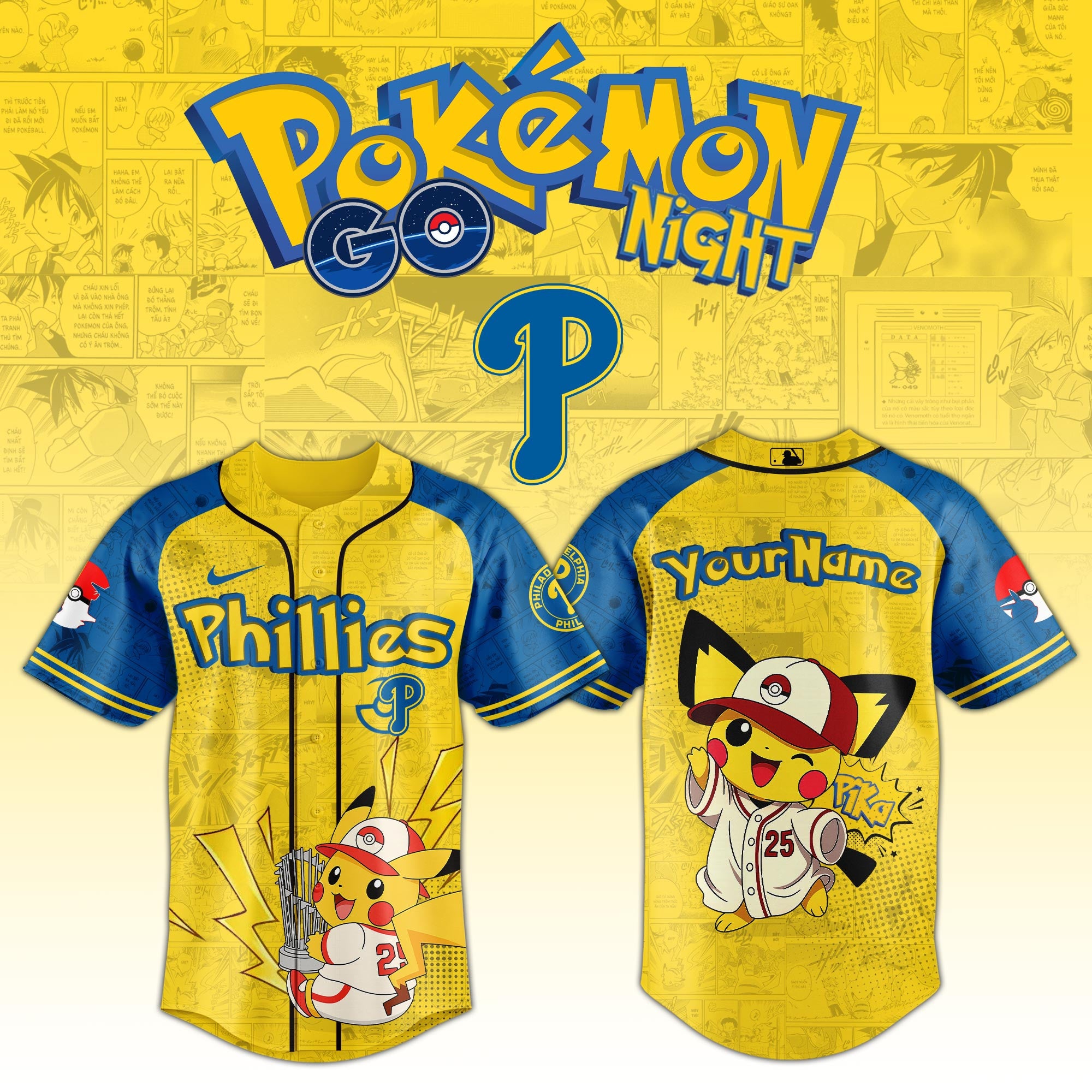 Philadelphia Phillies MLB × Pokémon GO Night 2025 Limited Edition Jersey