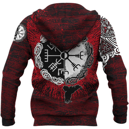 Raven of Odin and Symbol Viking on Blood Background