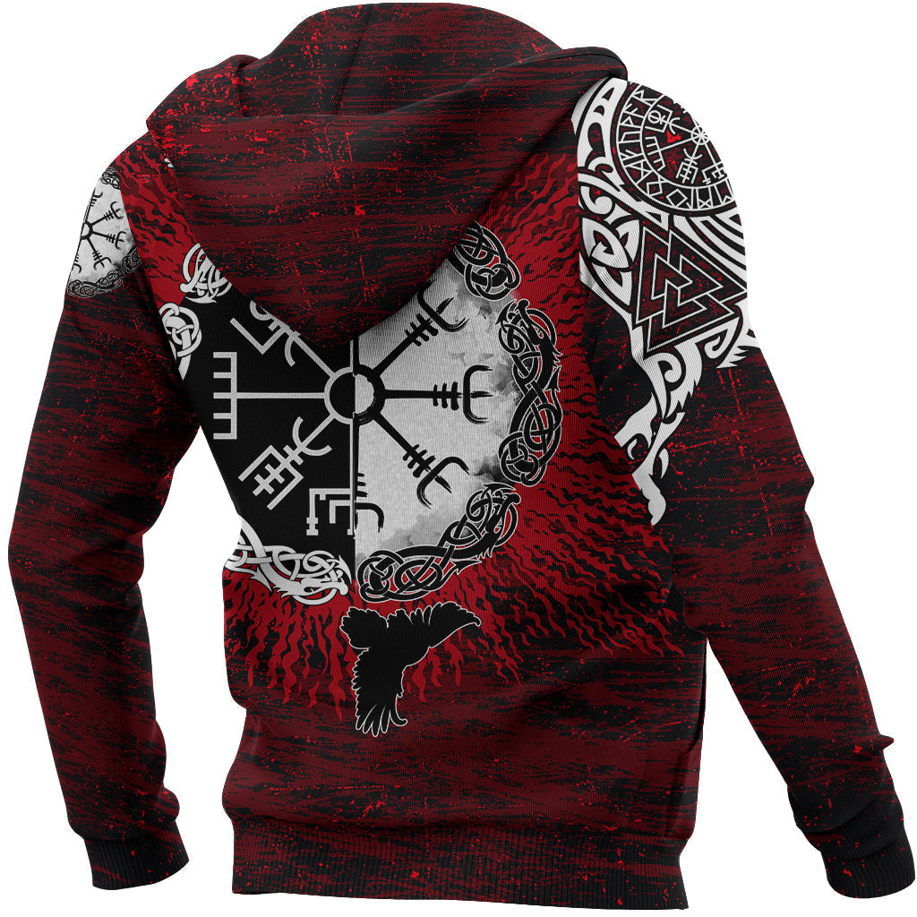 Raven of Odin and Symbol Viking on Blood Background