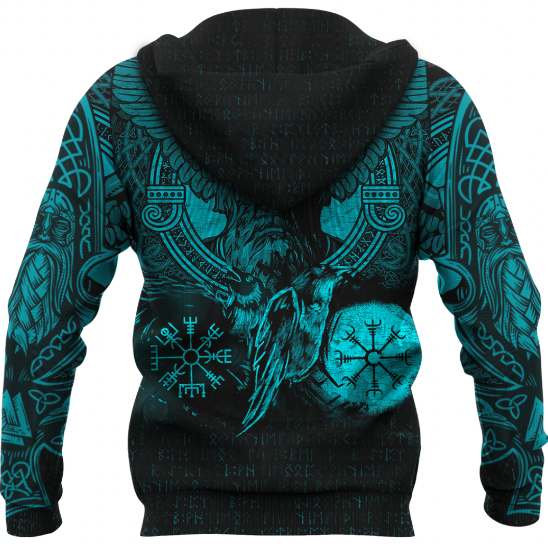 God Odin Huginn and Muninn Cyan Tattoo